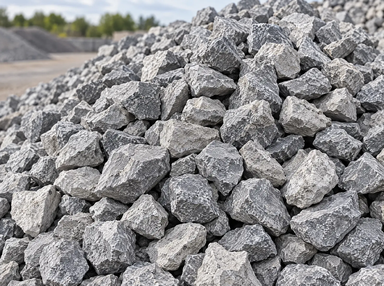 Close view of a pile of bulk #4 Crushed Stone