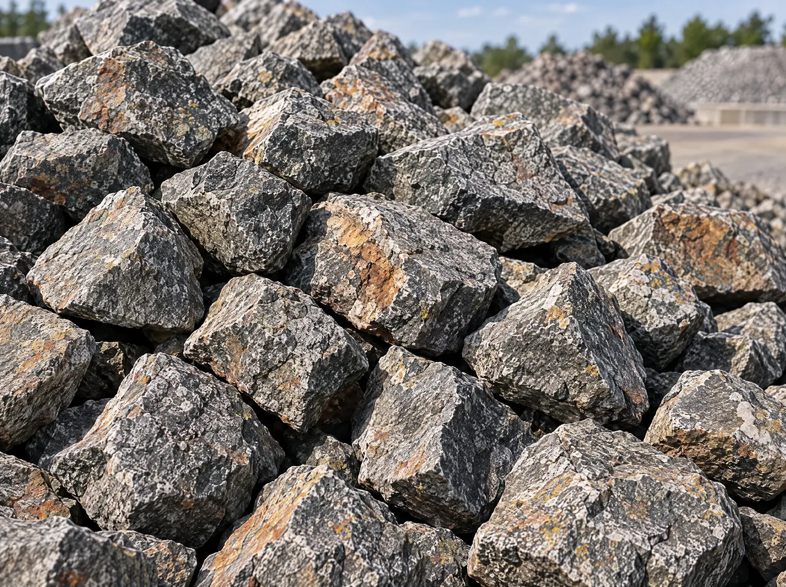 Close view of a pile of bulk Riprap Med